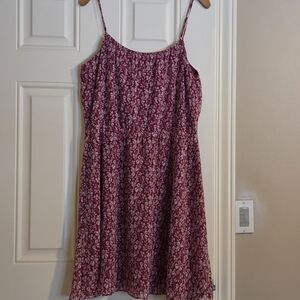 LOFT Red Floral Dress with White Print